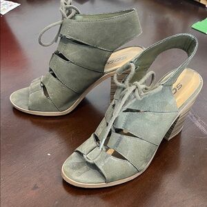 Soda Women's Olive Lace-Up Block Heels